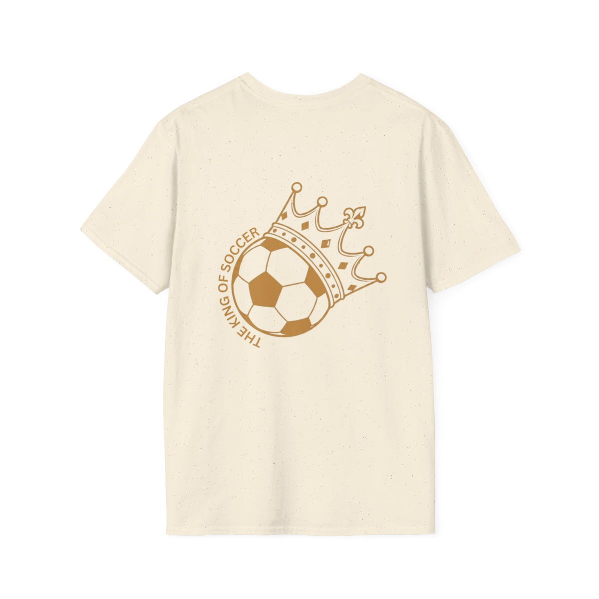 Cute Crowned Cat Pocket Tee — Minimal Embroidered Kitten T-Shirt with crown soccer ball design on back.