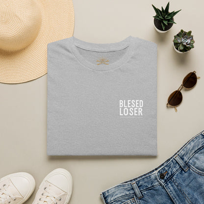 T-Shirt — "Blessed Loser" Minimal Chest Logo Tee in Sport Grey with relaxed crew cut and small chest print.