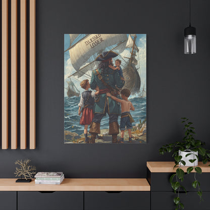 Blessed Loser Canvas Art, Nautical Décor, Blessed Loser Print featuring a father with children near a boat.