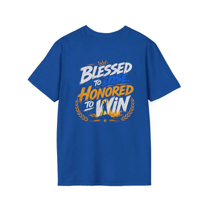 Blessed to Lose, Honored to Win T-Shirt featuring a colorful graphic on a classic crew neck.