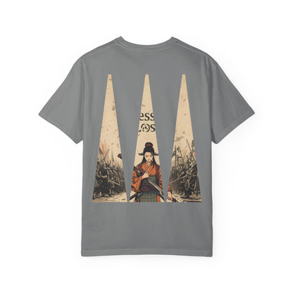 Blessed Loser T-Shirt — Vintage Samurai Triangle Back Print featuring a vintage illustration on a grey cotton tee.