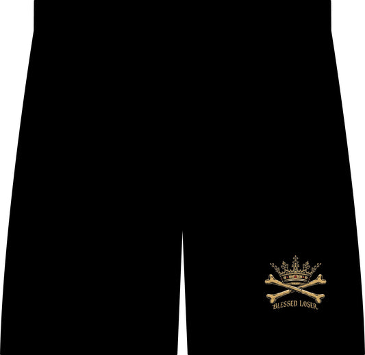 Mesh Athletic Shorts — Black “Blessed Loser” Crown & Bones Logo