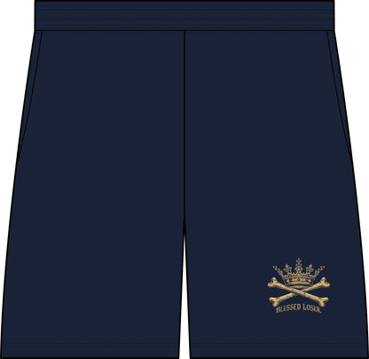 Mesh Athletic Shorts — Black “Blessed Loser” Crown & Bones Logo