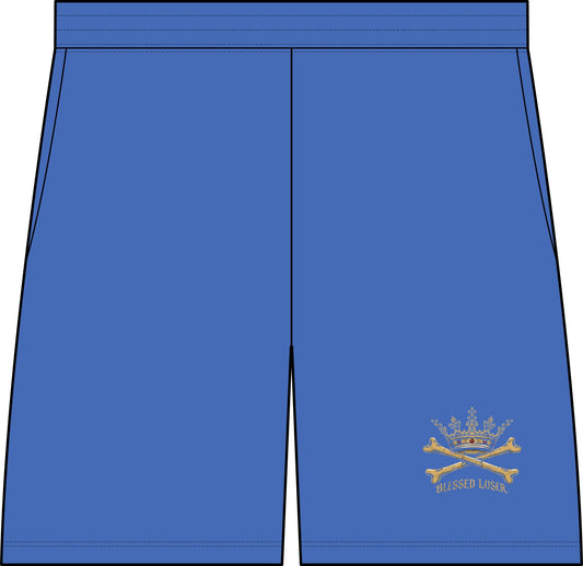 Mesh Athletic Shorts — Black “Blessed Loser” Crown & Bones Logo