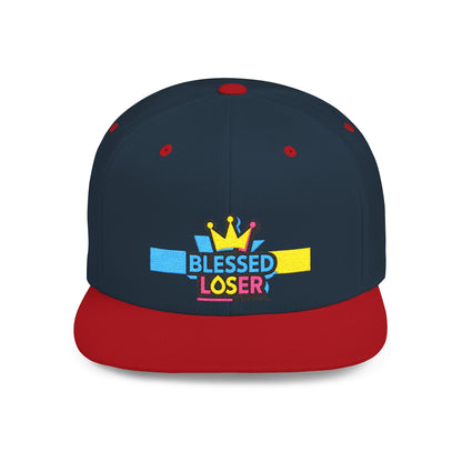 Snapback Hat — "Blessed Loser" Crown Embroidered Flat Bill Cap
