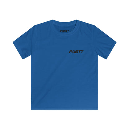 Kids Tee — 'FASTT' Soccer Ball with Crown Graphic Youth футболка in royal blue featuring sporty FASTT wordmark.