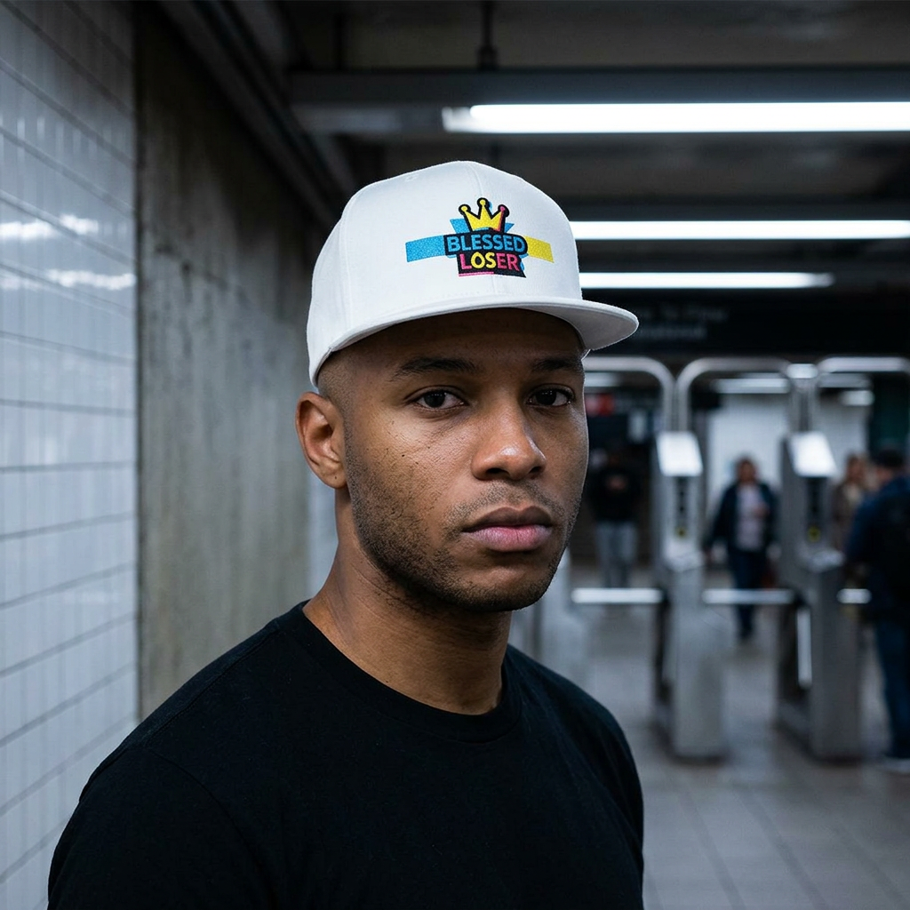 Snapback Hat — "Blessed Loser" Crown Embroidered Flat Bill Cap