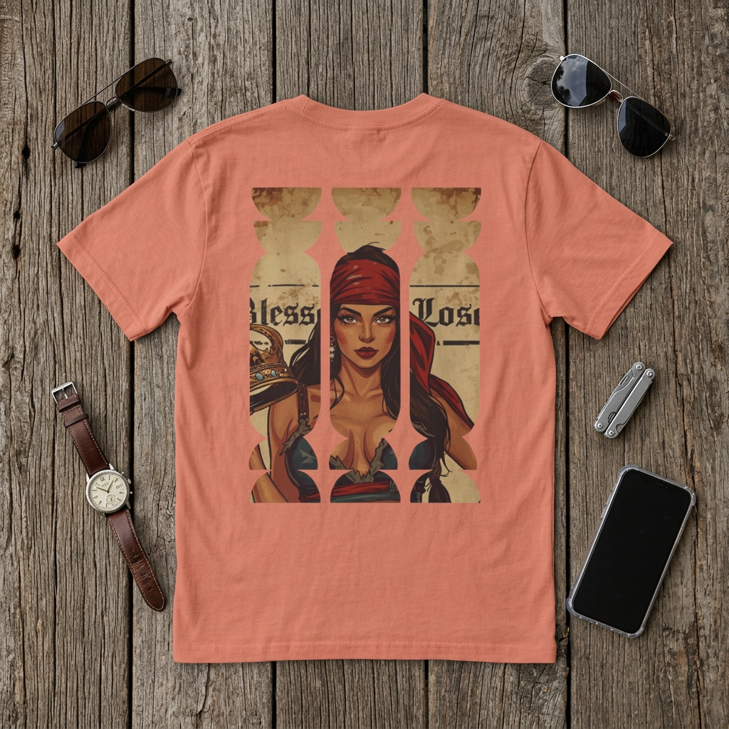 Pirate Woman Illustration T-Shirt | Blessed Loser Graphic Tee