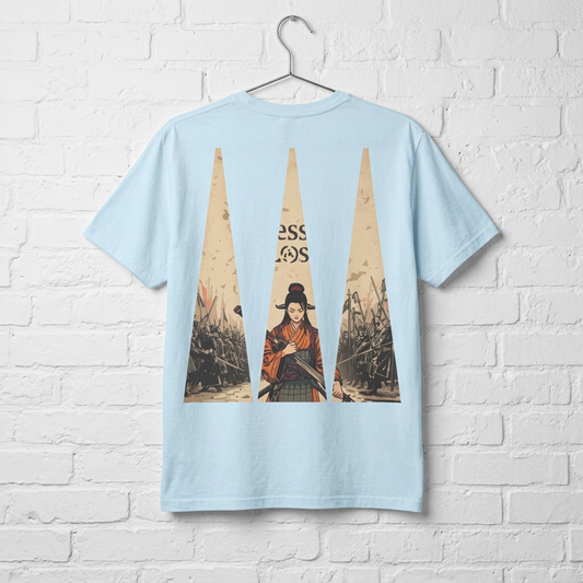 Blessed Loser T-Shirt — Vintage Samurai Triangle Back Print on chambray cotton tee showing vintage illustration.