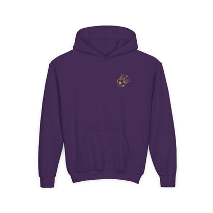 Spartans Youth Hoodie — South Georgia Spartans Soccer Team Logo in purple with kangaroo pocket and embroidered logo.