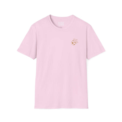 Blessed to Lose, Honored to Win T-Shirt in light pink, featuring a unique gold and blue graphic.
