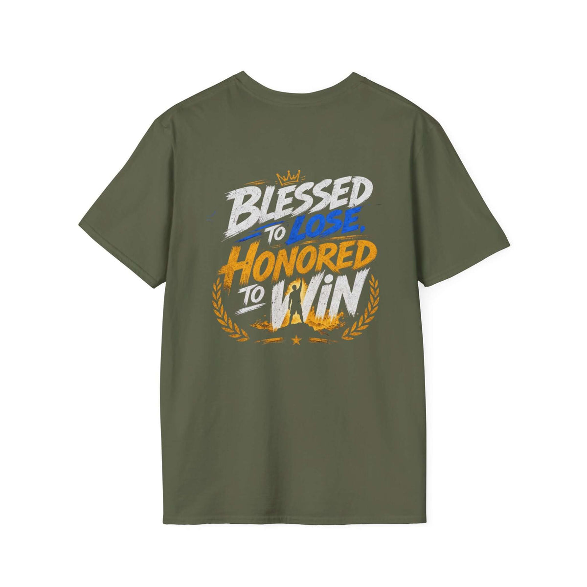 Blessed to Lose, Honored to Win T-Shirt featuring bold graphic design on a classic crew neck tee.