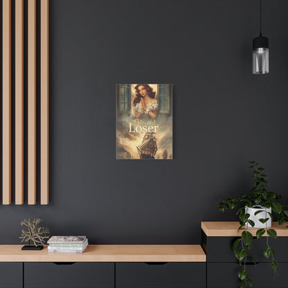 Blessed Loser Design Canvas Wall Art displayed in a modern living space against dark walls.