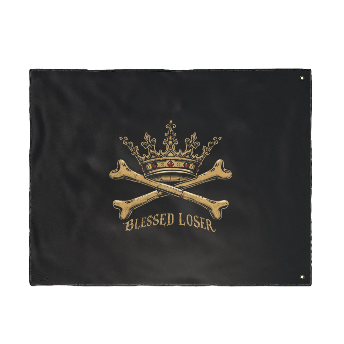 Double-Sided Blessed loser pirate flag featuring a crown and crossed bones on durable material.