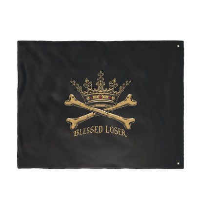 Double-Sided Blessed loser pirate flag featuring a crown and crossed bones on durable material.