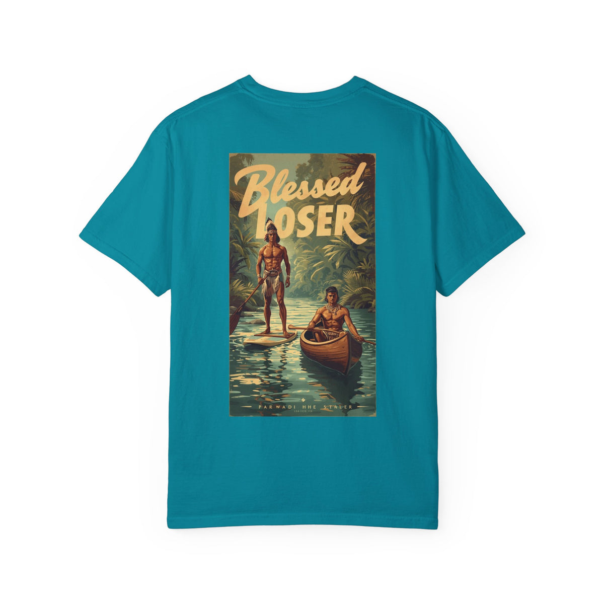 Blessed Loser Unisex T-Shirt, River Trip in topaz blue with retro design, perfect for casual outings and lounging.