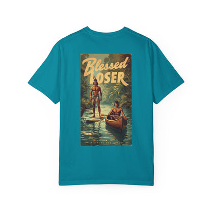 Blessed Loser Unisex T-Shirt, River Trip in topaz blue with retro design, perfect for casual outings and lounging.