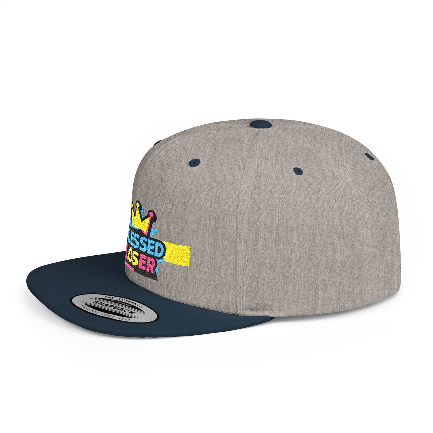 Snapback Hat — "Blessed Loser" Crown Embroidered Flat Bill Cap