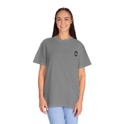 Hells bells Tshirt, Blessed Loser model wearing a gray t-shirt with a relaxed fit and unique design.