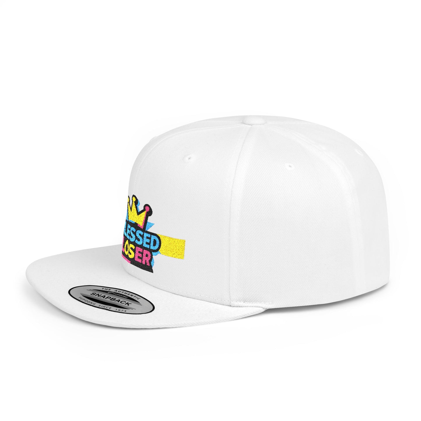 Snapback Hat — "Blessed Loser" Crown Embroidered Flat Bill Cap