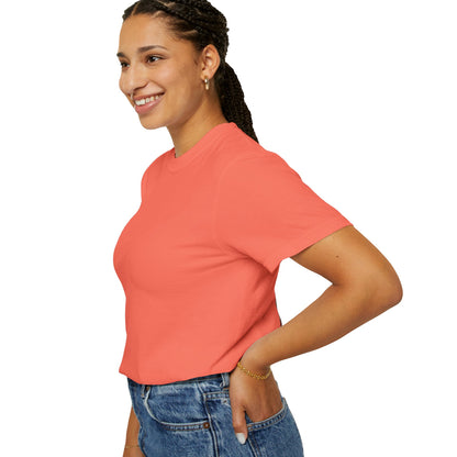 Blessed Losers Garment-Dyed T-Shirt, Comfort colors displayed by a smiling woman in a coral tee.