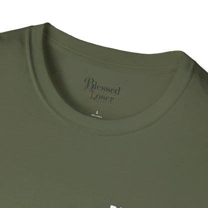 Blessed Loser graphic Tee | T-Shirt close-up showing soft cotton fabric and stylish neckline detail.