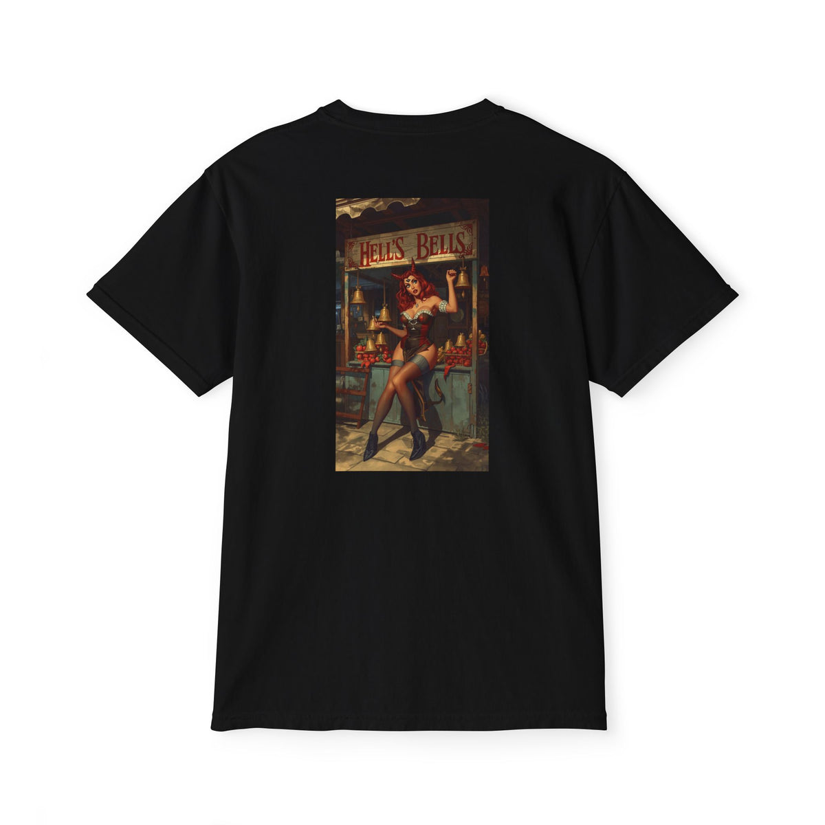 Blessed Loser Hells Bells T-Shirt with Pocket featuring a vintage-style graphic on the back.