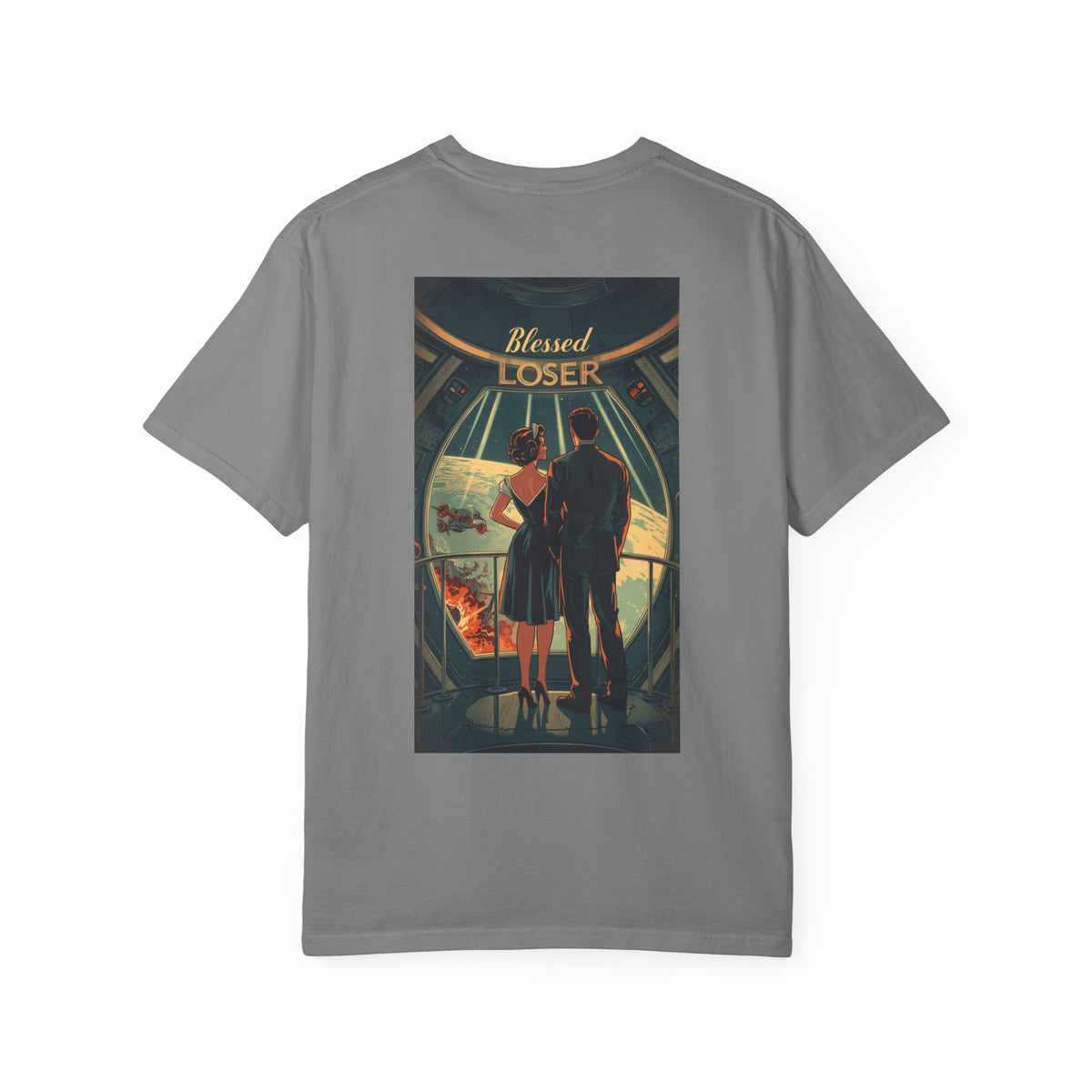 Retro Blessed Loser T-Shirt Comfort Colors in grey, featuring vintage artwork on the back, perfect for casual wear.