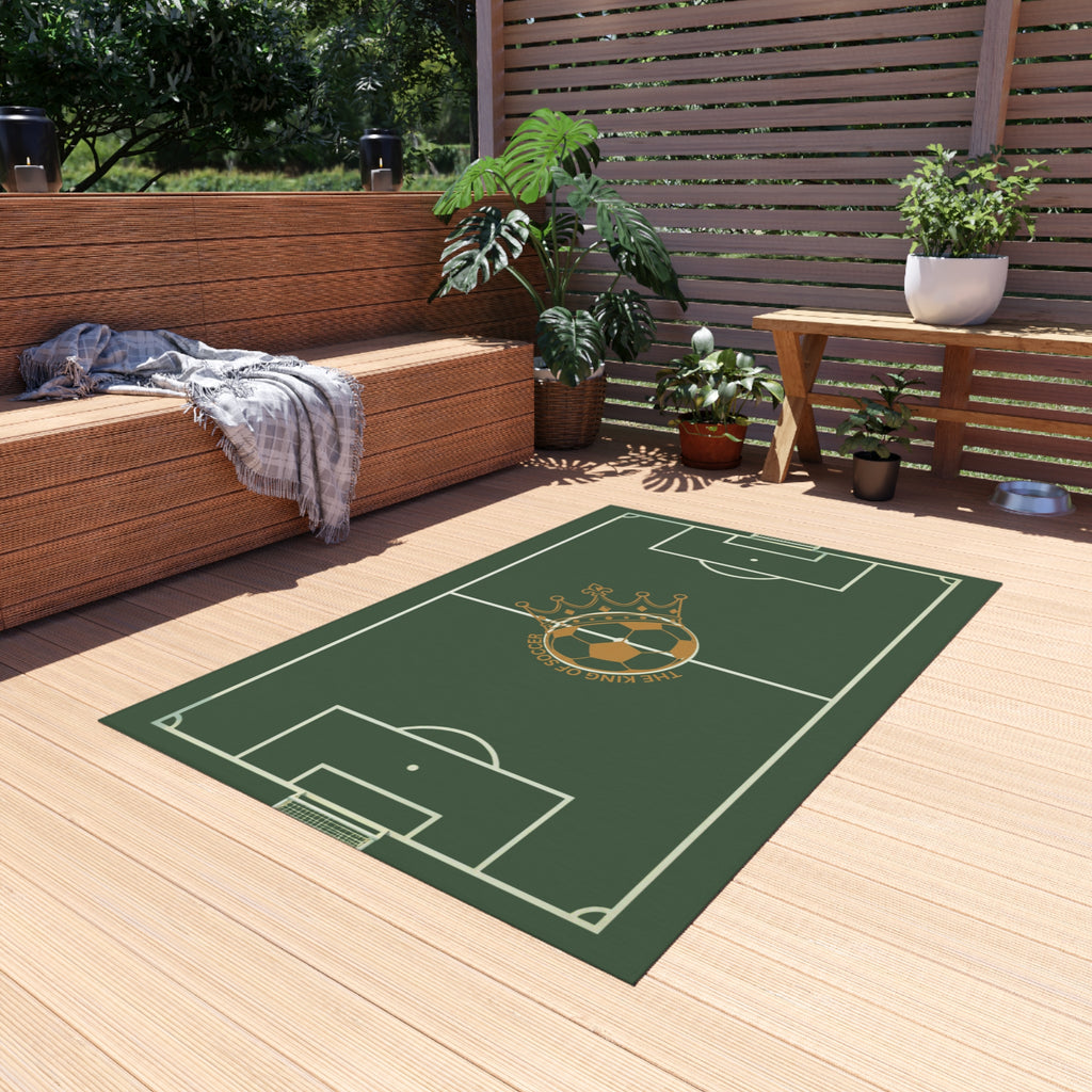 Soccer Field Outdoor Rug — Crowned Soccer Ball Design for Patio & Game Rooms
