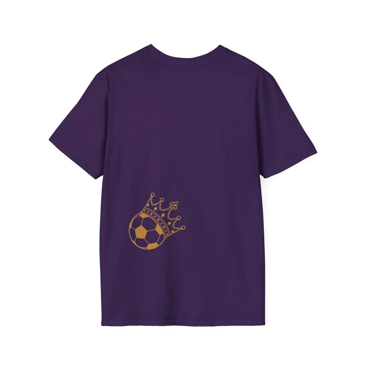 Soccer Splash T-Shirt — "Play Hard, Live" Colorful Football Graphic back view with crowned soccer ball design.