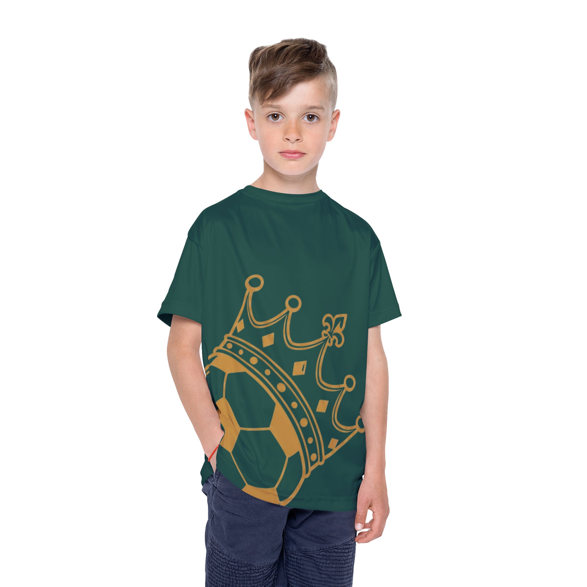 Kids Soccer Jersey — Green Royal Crown Football Tee