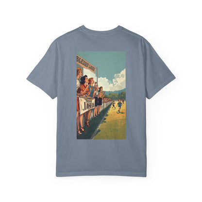 Blessed Loser Graphic T-Shirt, Retro Sports Tee, Casual Unisex Apparel, Comfort Colors in Blue Jean with vibrant back design.