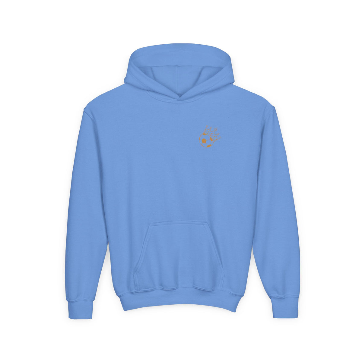 Spartans Youth Hoodie — South Georgia Spartans Soccer Team Logo in Carolina Blue with kangaroo pocket and embroidered logo.