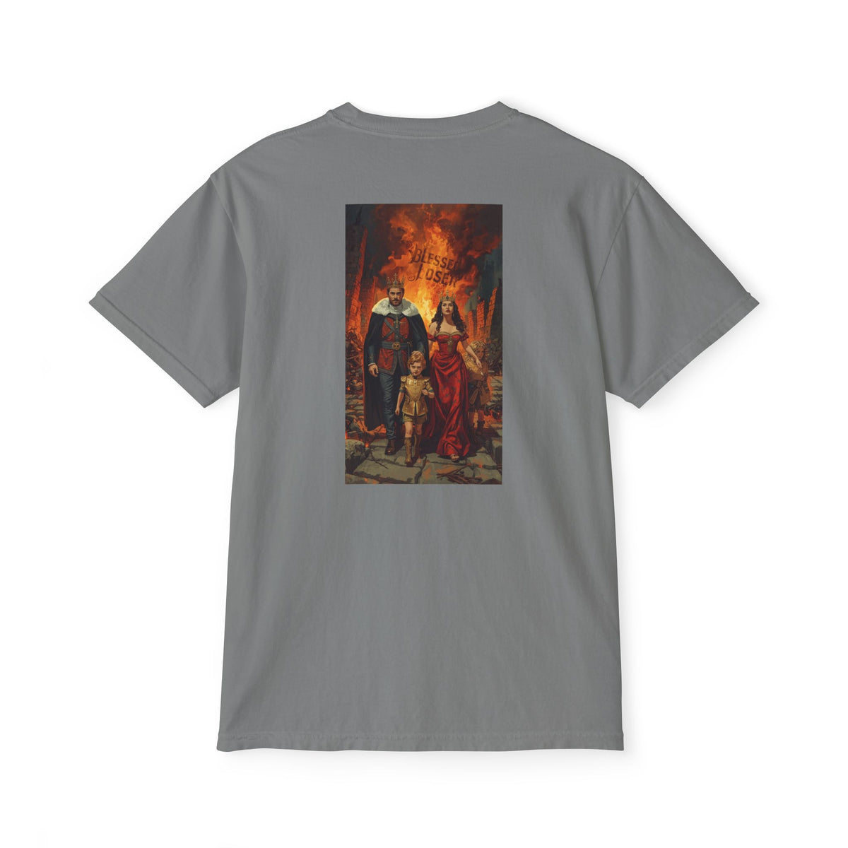 Bridge Burn Pocket T-Shirt - Blessed Loser, grey t-shirt featuring unique artwork on the back.