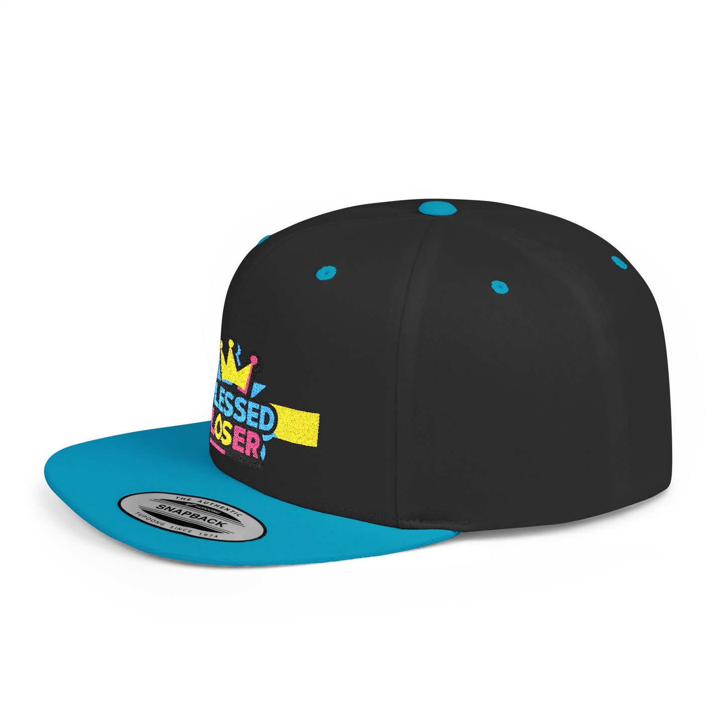 Snapback Hat — "Blessed Loser" Crown Embroidered Flat Bill Cap
