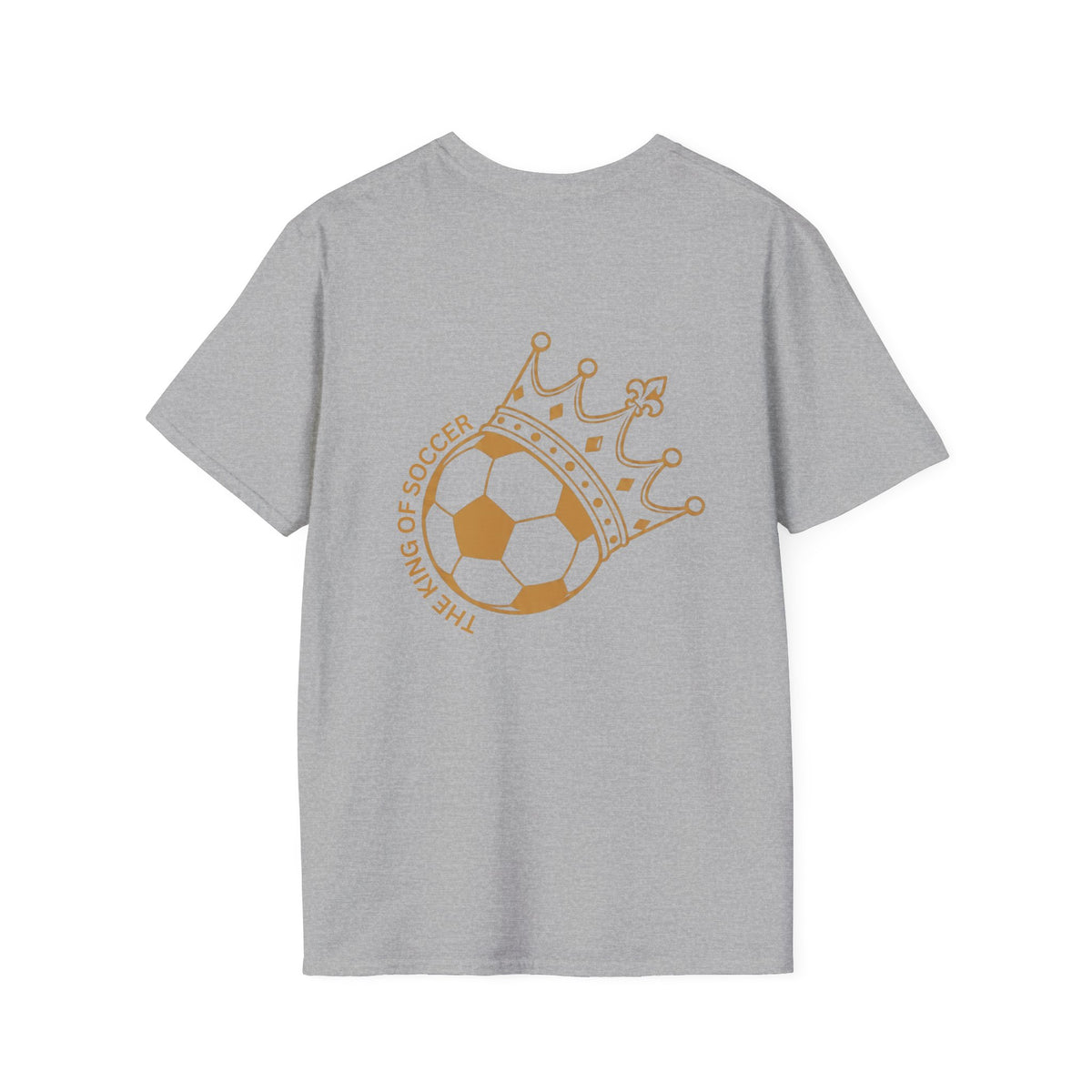 The King of Soccer crown graphic on gray t-shirt, perfect for soccer fans.