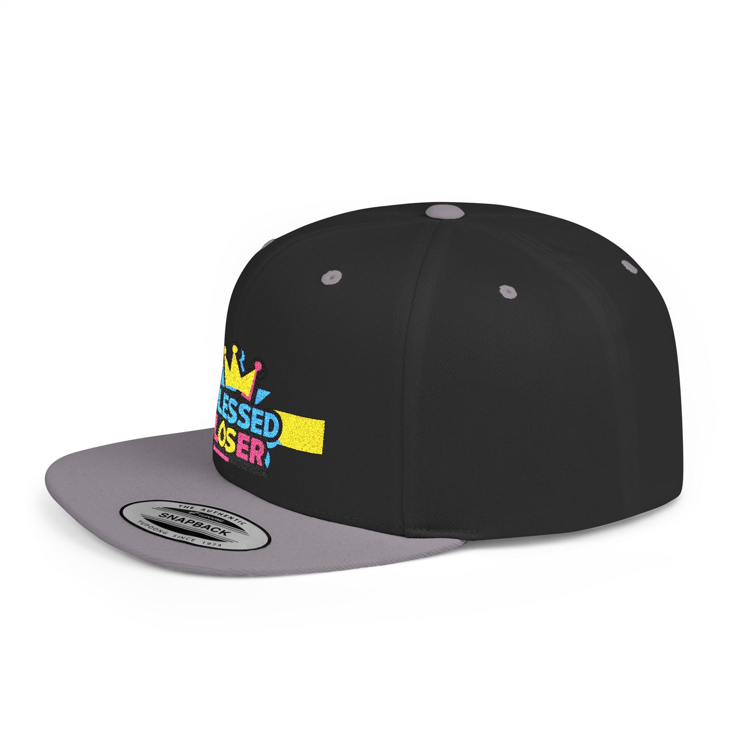 Snapback Hat — "Blessed Loser" Crown Embroidered Flat Bill Cap