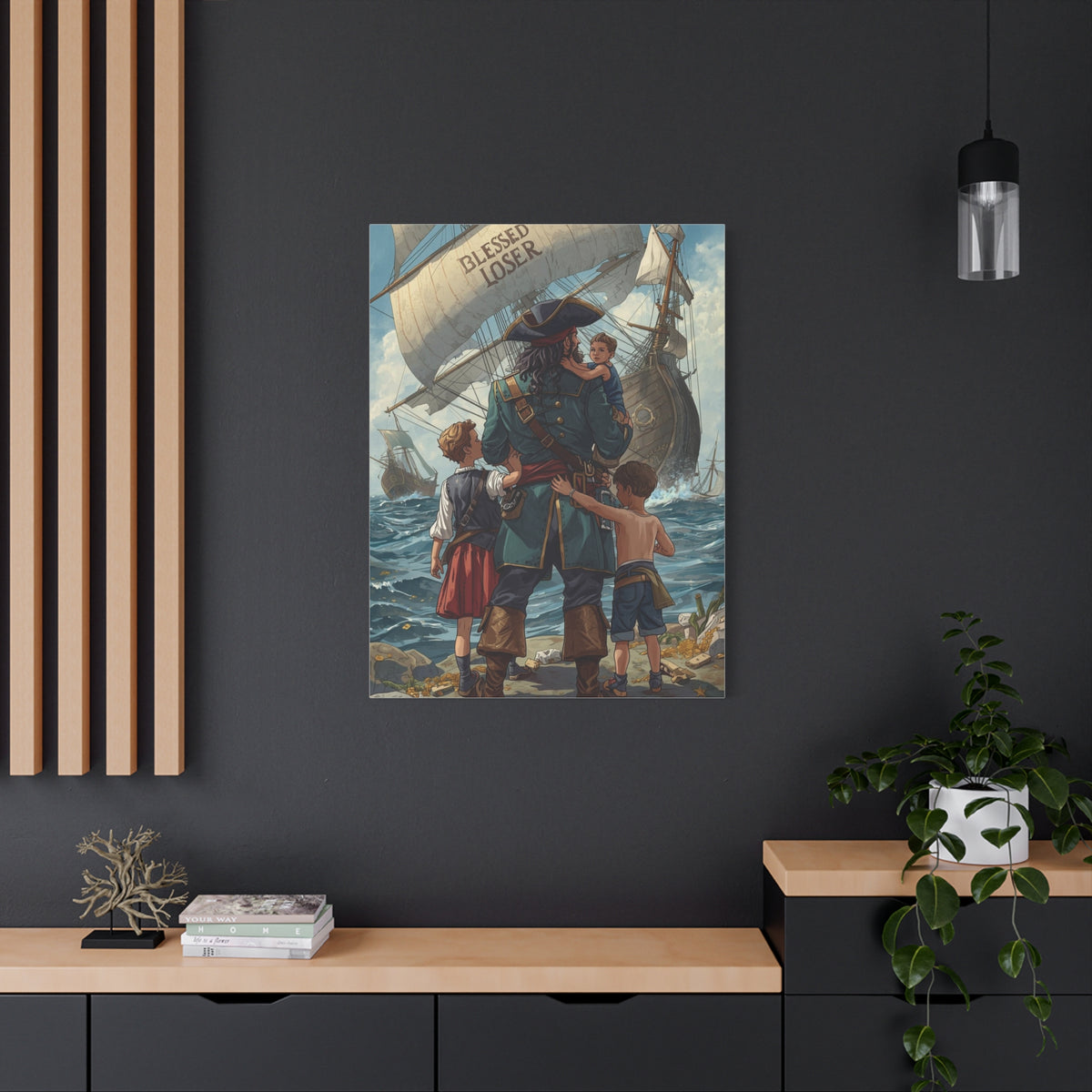 Blessed Loser Canvas Art, Nautical Décor, Blessed Loser Print on a wall in a modern living space.