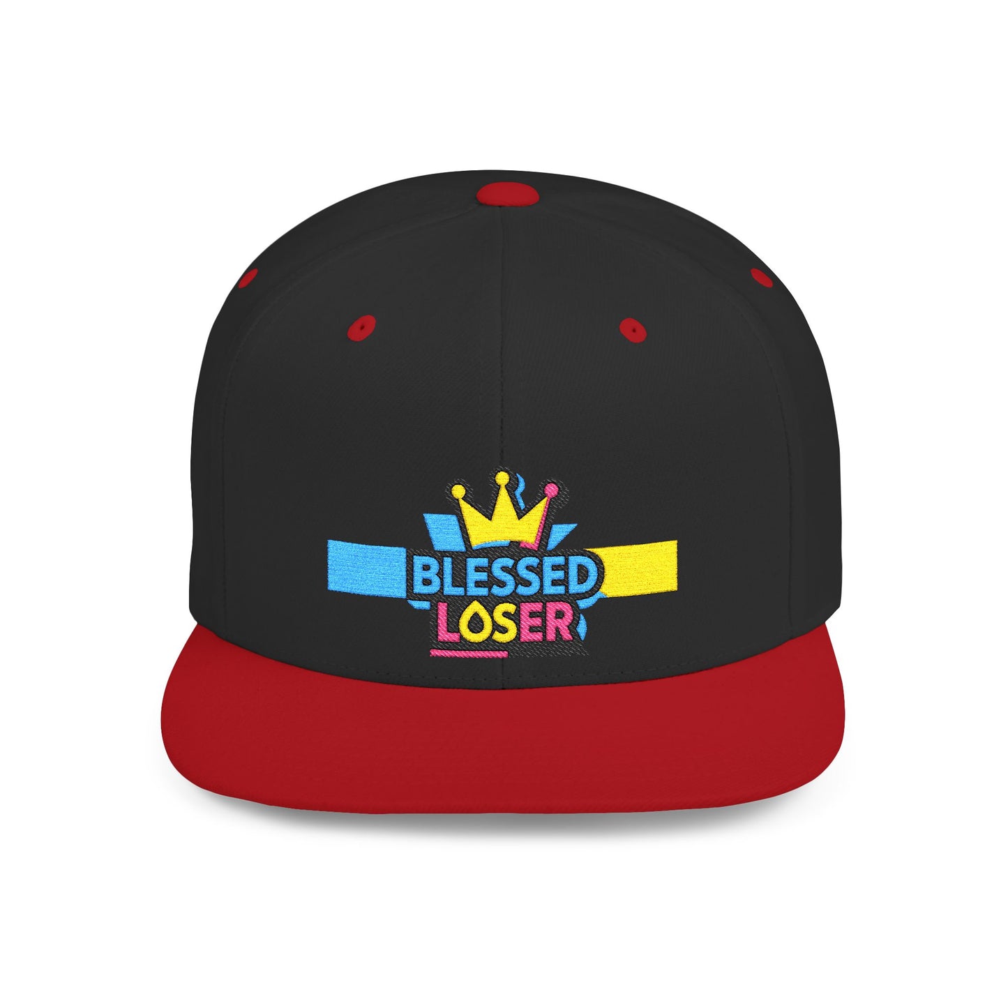 Snapback Hat — "Blessed Loser" Crown Embroidered Flat Bill Cap