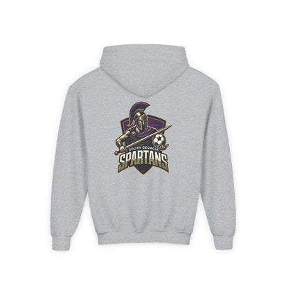 Spartans Youth Hoodie — South Georgia Spartans Soccer Team Logo back view showing Spartan emblem and design.