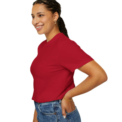 Retro Blessed Loser T-Shirt  Comfort Colors in red, worn by a smiling woman with braided hair.