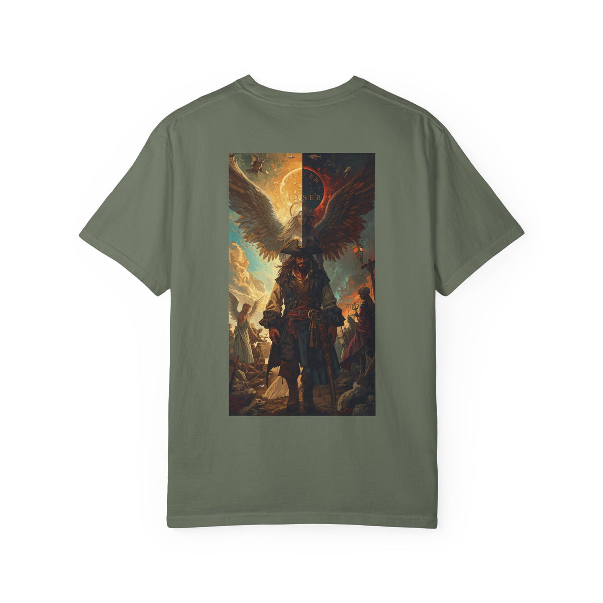 Epic Fantasy Adventure Graphic T-Shirt - Unisex, Comfortable Tee, Unique Gift for Fans, Perfect for Conventions, Everyday Wear in moss color.