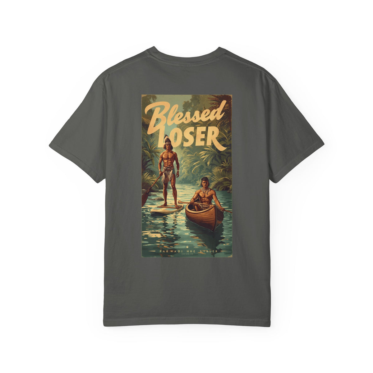 Blessed Loser Unisex T-Shirt, River Trip featuring vibrant graphic on a pepper color base, perfect for casual wear.
