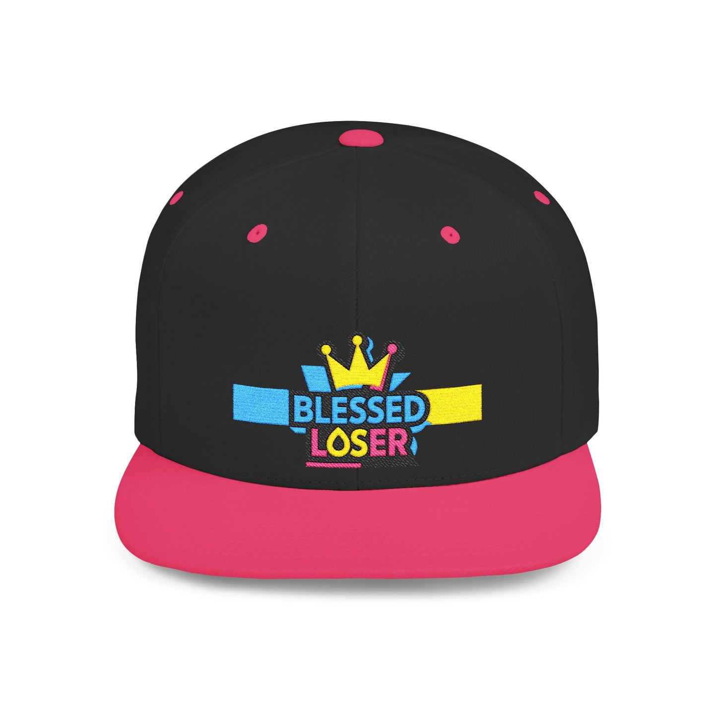 Snapback Hat — "Blessed Loser" Crown Embroidered Flat Bill Cap