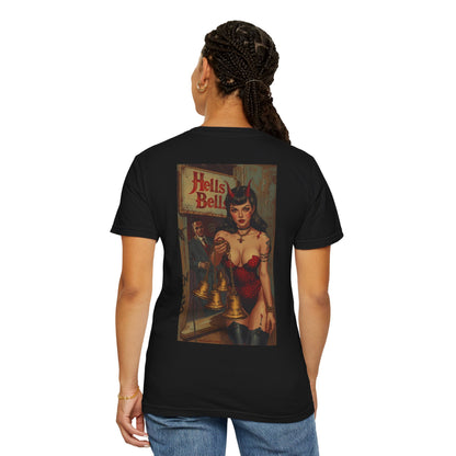 Hells bells Tshirt, Blessed Loser displayed on a model showing the stylish design and vibrant artwork.