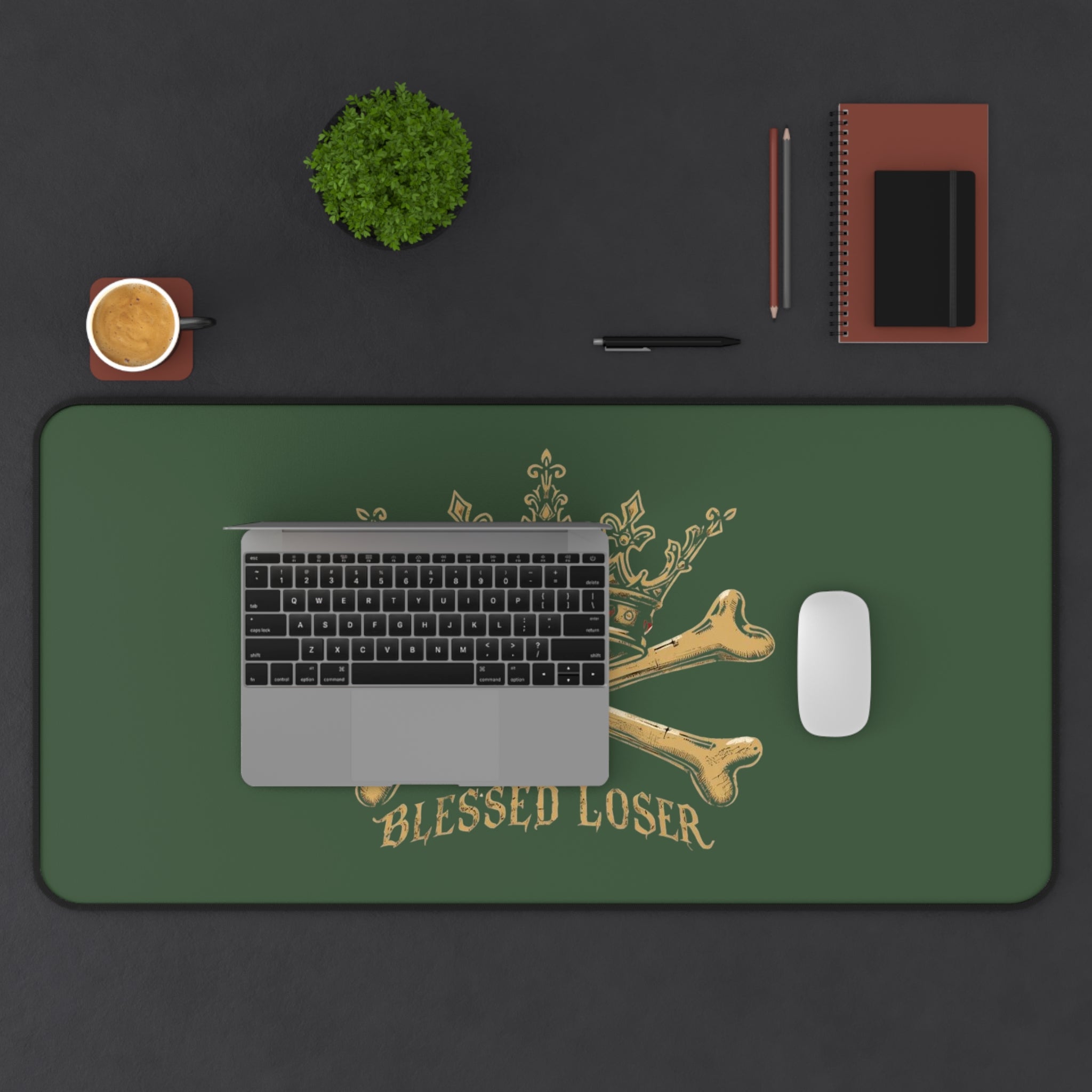 Blessed Loser Desk Mat — Crown & Crossbones Green Gaming/Office Mouse Pad