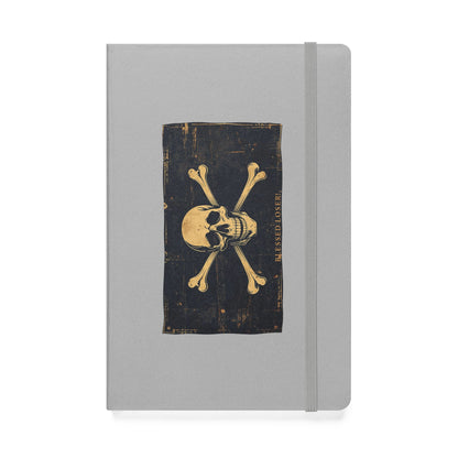 Skull & Crossbones Hardcover  5.5" × 8.5" Notebook — Vintage Pirate Little Black Book in silver with skull design.