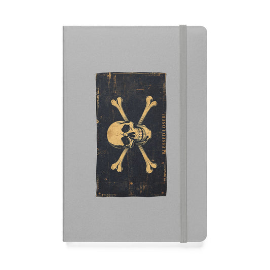 Skull & Crossbones Hardcover  5.5" × 8.5" Notebook — Vintage Pirate Little Black Book in silver with skull design.