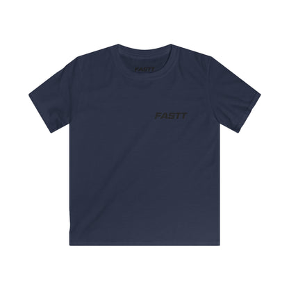 Kids Tee — 'FASTT' Soccer Ball with Crown Graphic Youth футболка in navy color with sporty wordmark design.