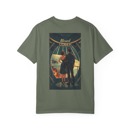 Retro Blessed Loser T-Shirt Comfort Colors in Moss, featuring a retro graphic design on soft fabric.